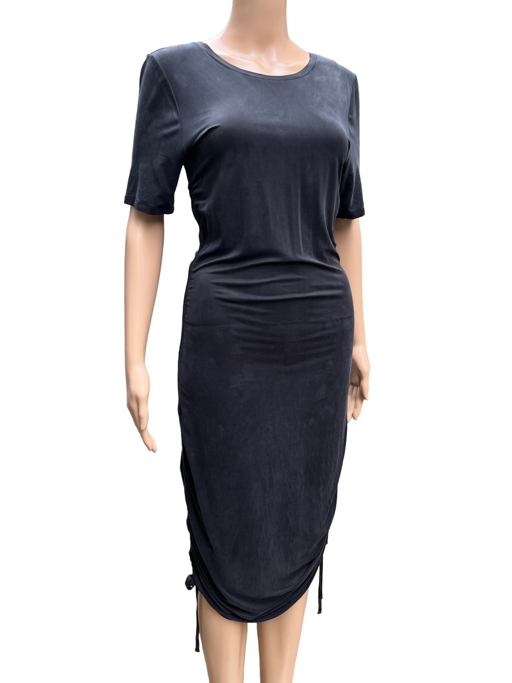 Babaton Cupro Ruched Midi Dress M Charcoal Grey
